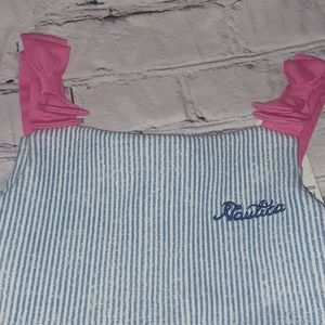 Girls 2 pc Nautica outfit pink leggings with bow strap striped top